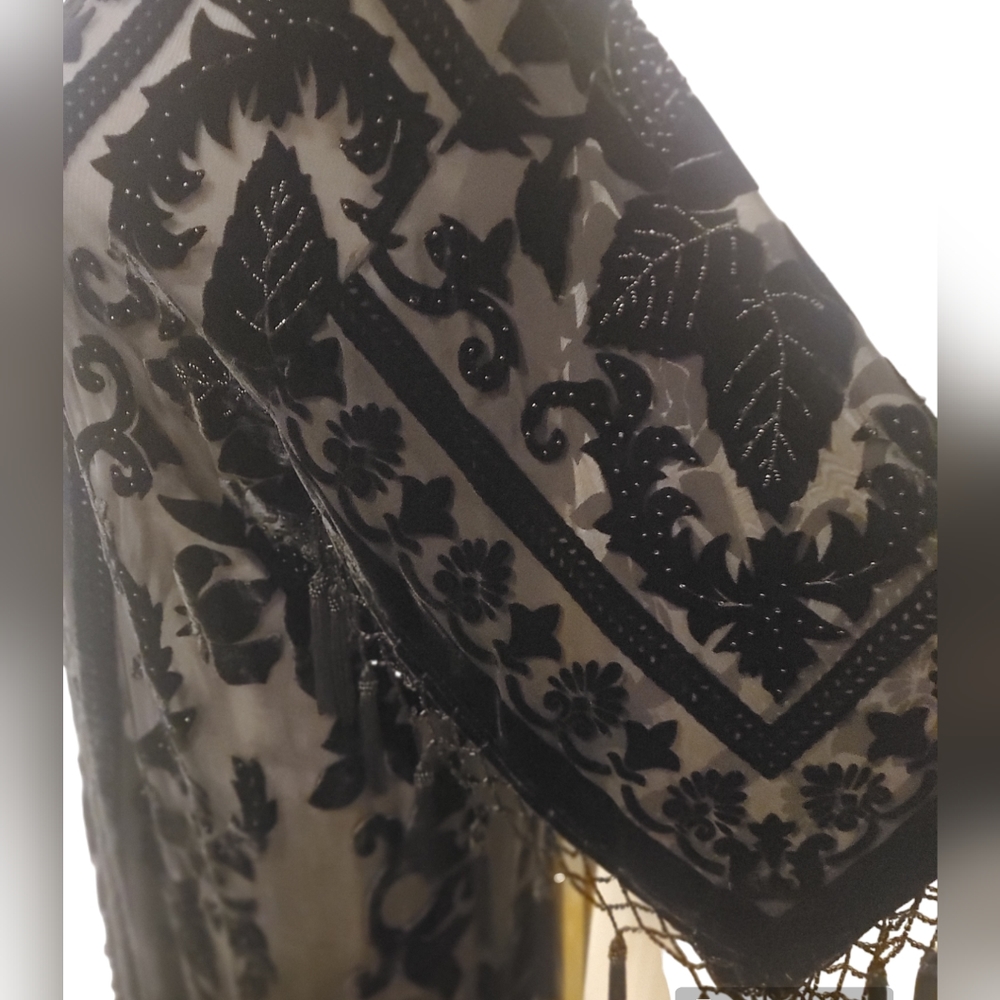 VINTAGE Touch of class fringed sheer kimono duster boho festival silk - Picture 11 of 11